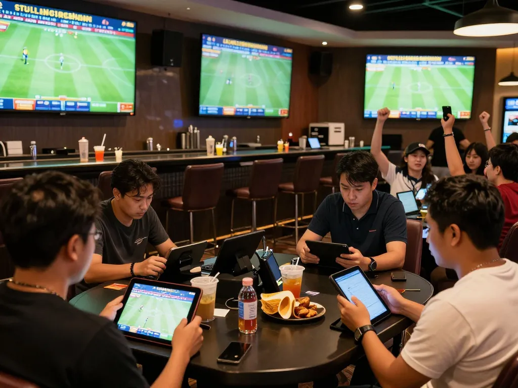 Soi Kèo sports betting scene with fans cheering and engaged in live matches.