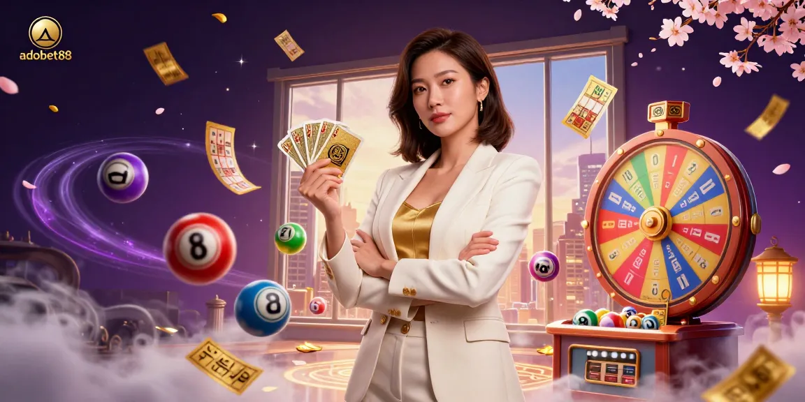 Play winning slots at Adobet88 amidst vibrant lottery elements and dynamic visuals.
