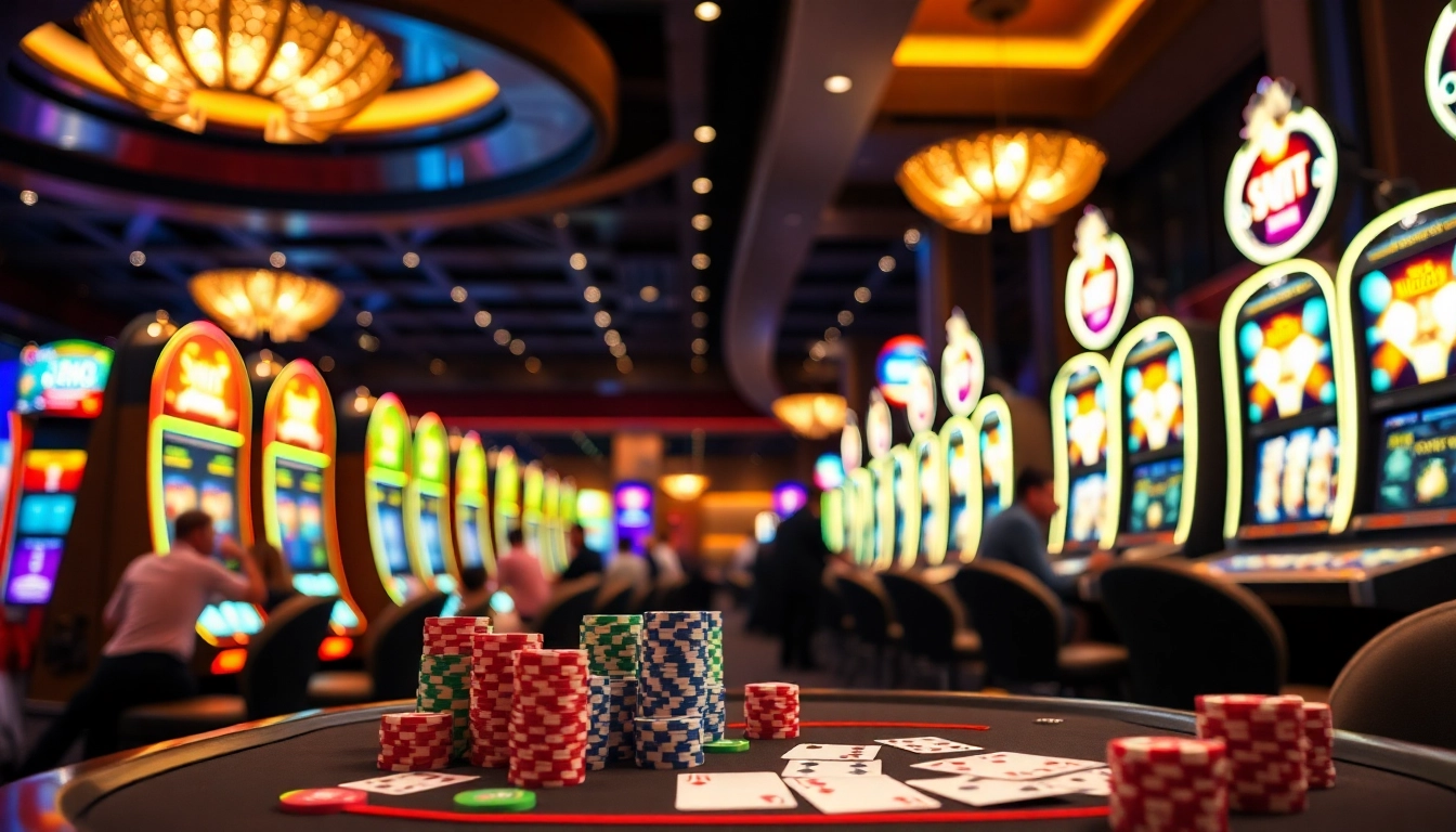 Experience the excitement of situs bonus new member with vibrant slot machines and eager players.