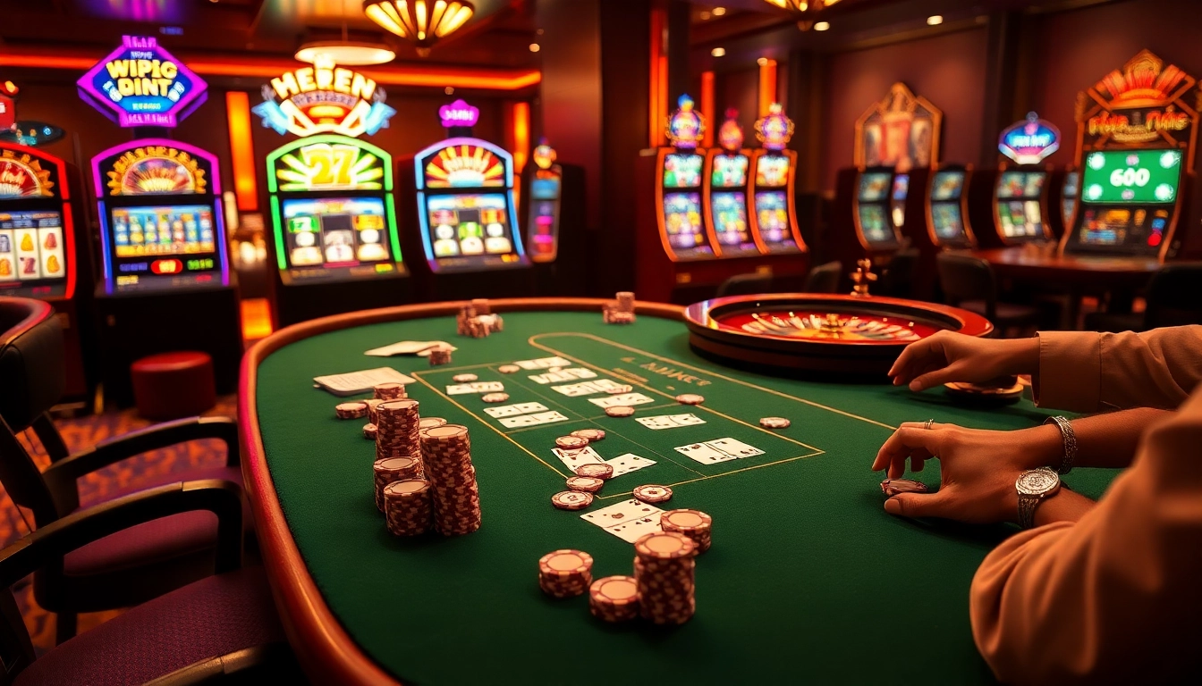 Players engaging in a high-stakes game at a go88 casino table full of poker chips and cards.