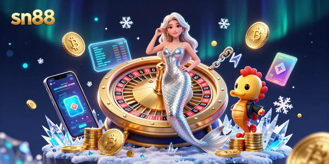 Experience high-stakes gaming at sn88 as vibrant characters engage amidst glowing crypto elements.