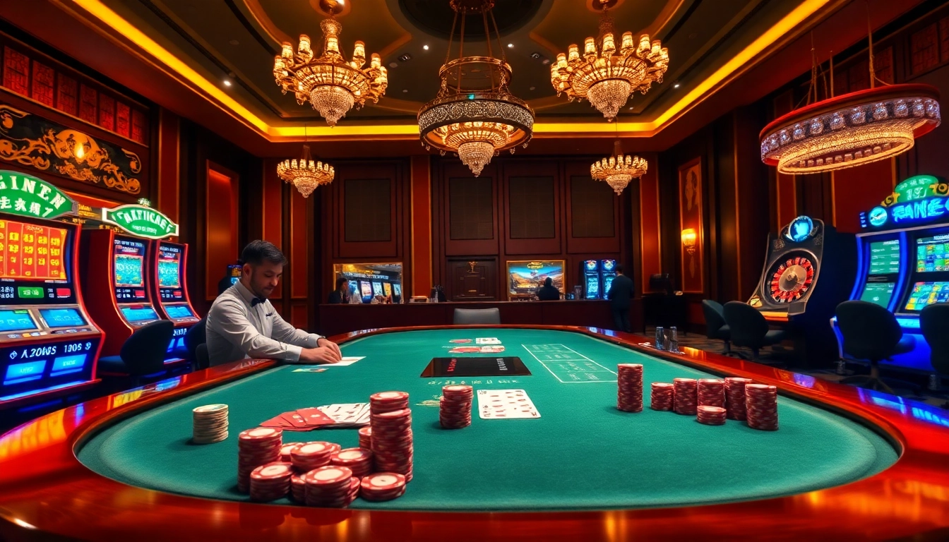 Professional dealer distributing cards at a Nhà cái uy tín hàng đầu châu Á live casino table with vibrant betting chips