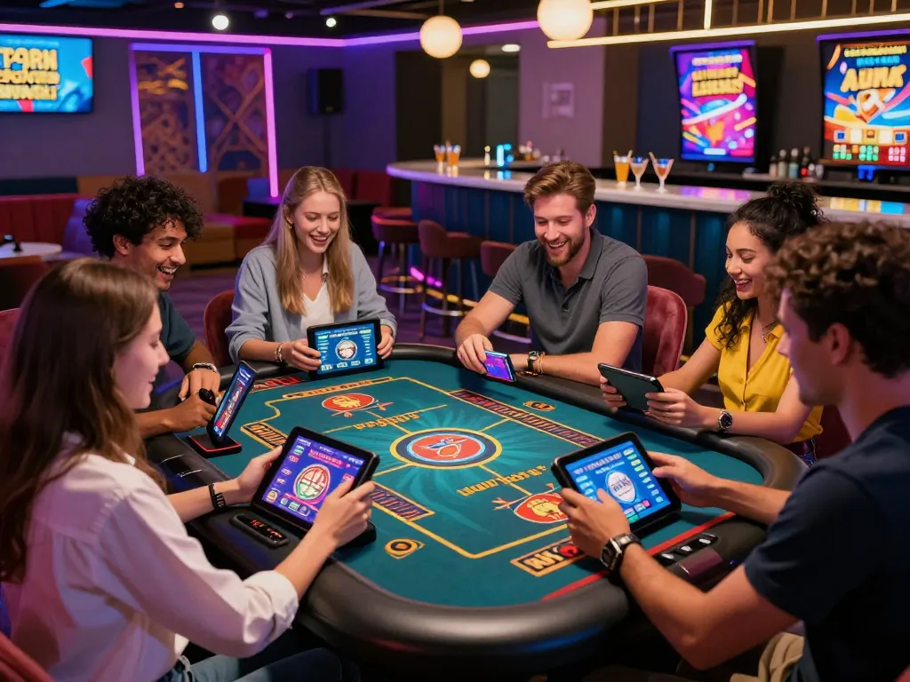 Exciting gaming at https://luckywin.free/ with friends enjoying interactive casino games in a vibrant atmosphere.