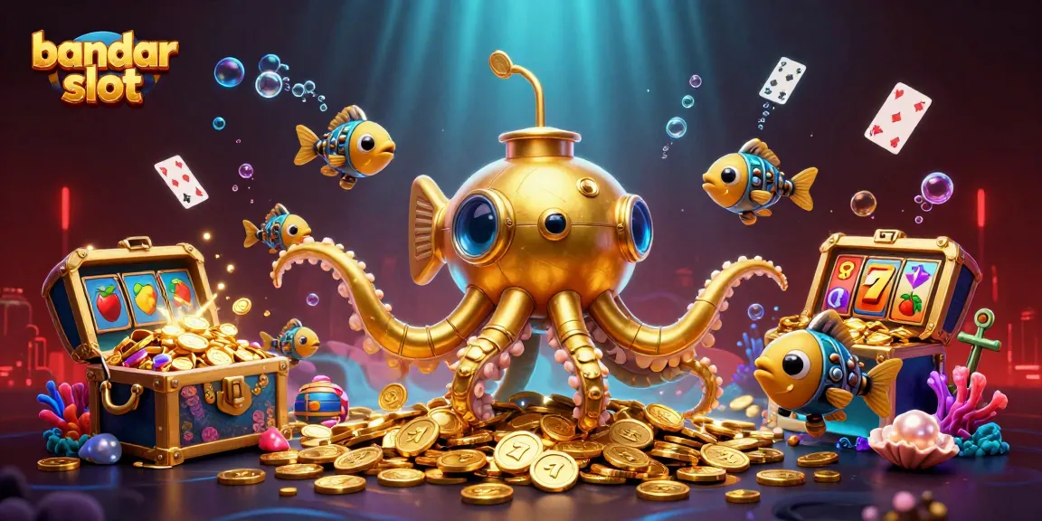 Experience the excitement of bandar slot games in a vibrant underwater scene filled with treasures.