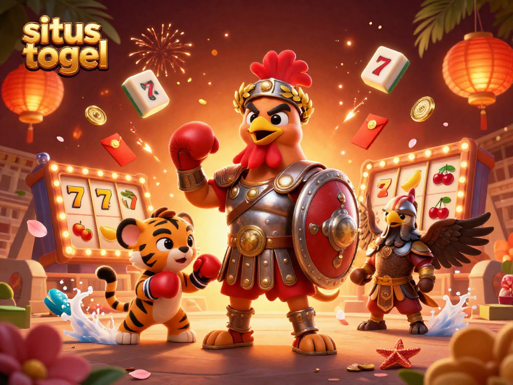 Experience situs togel excitement with a vibrant 3D scene featuring casino elements and dynamic characters.