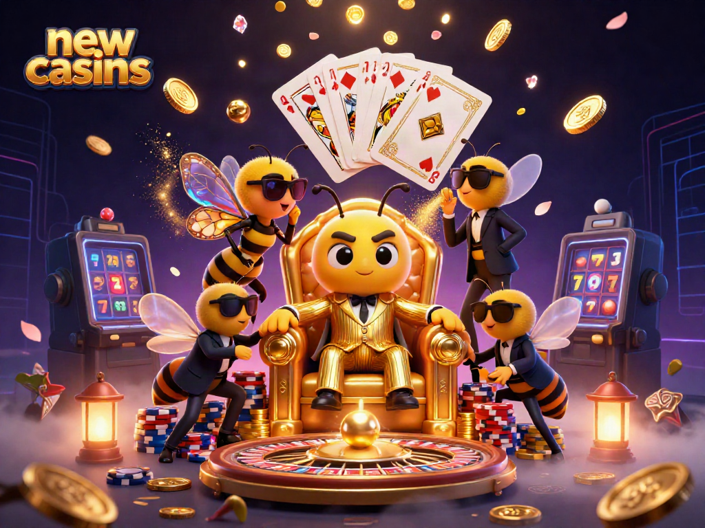 Engage with new casinos through dynamic gameplay, featuring a cartoon bumblebee mob boss in a casino throne.