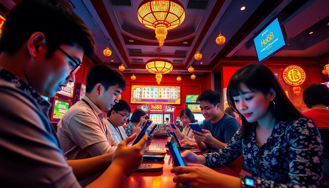 Engaged players enjoying Ho88 online gambling on mobile devices