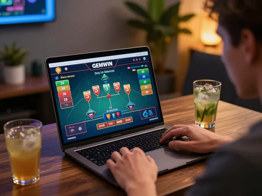 Player enjoying an online baccarat match on GEMWIN in a cozy gaming nook, showcasing exciting gameplay.