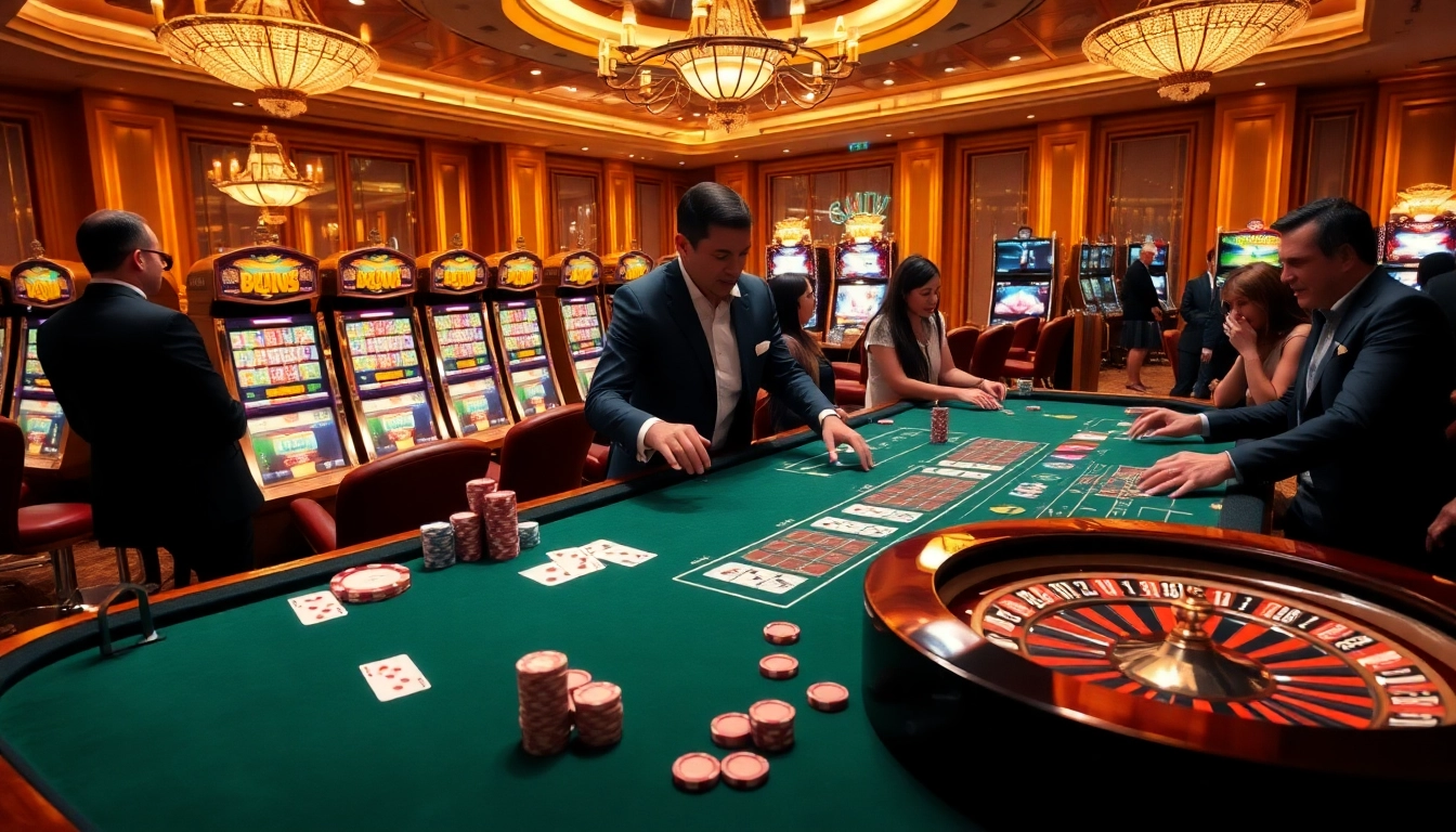 Exciting casino experience at 555win with poker chips and roulette wheels.