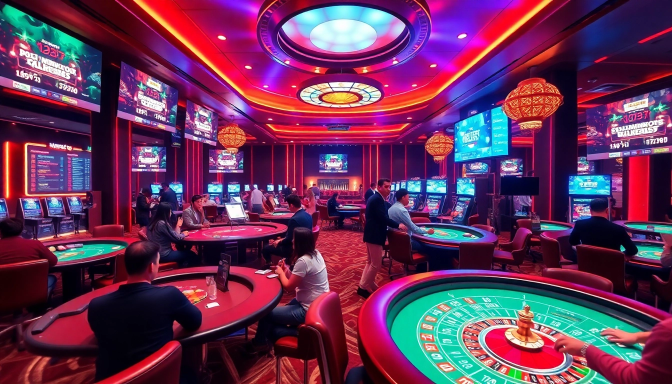 F8BET online casino vibrant atmosphere with players and dealers