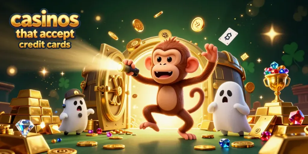 Experience thrilling fun at casinos that accept credit cards with a magical scene of a playful poltergeist monkey and ghost-hunter puppy.