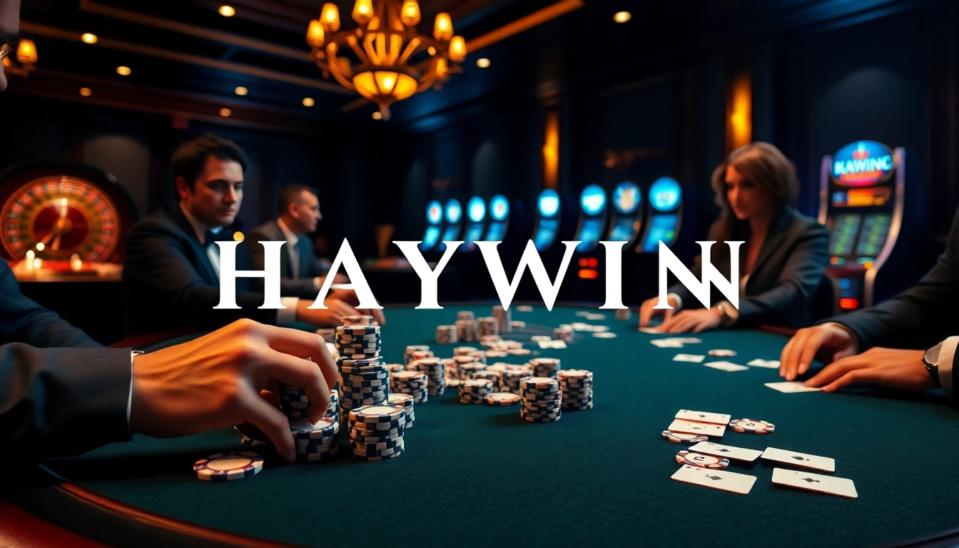 Experience the excitement of poker at a luxurious HAYWIN gambling scene with high-stakes chips and cards.