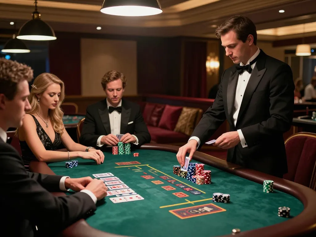 Engaging blackjack gameplay at LC88 casino showcasing players' strategies and dealer actions