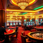 Experience the thrill of gambling at J88 with players enjoying a vibrant casino atmosphere complete with poker and slot games.