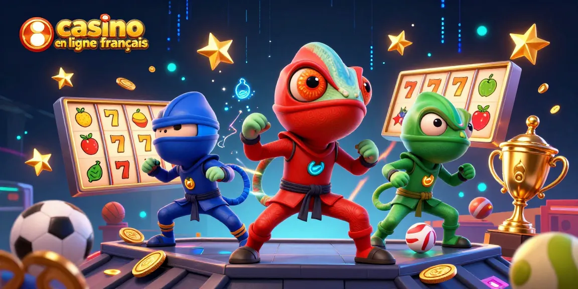 Interagissez avec le casino en ligne français alors que trois caméléons ninjas présentent une action de jeu passionnante.