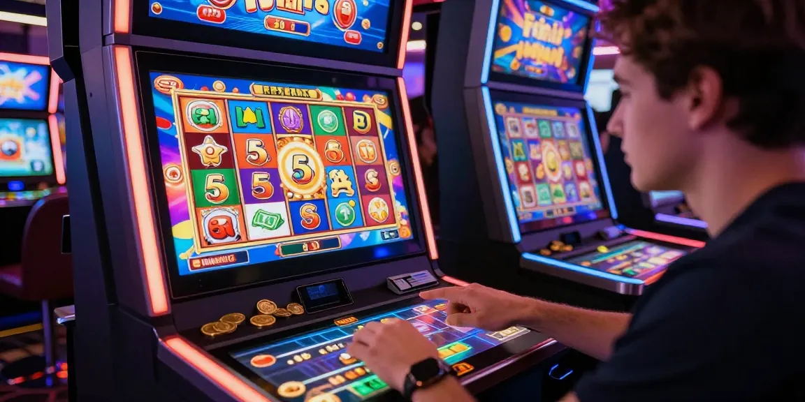 Player engaging with bonus buy slots game on a casino screen, showcasing excitement and vibrant graphics.