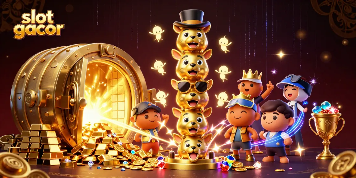 Play slot gacor with golden jewels and treasure in a vibrant casino scene.