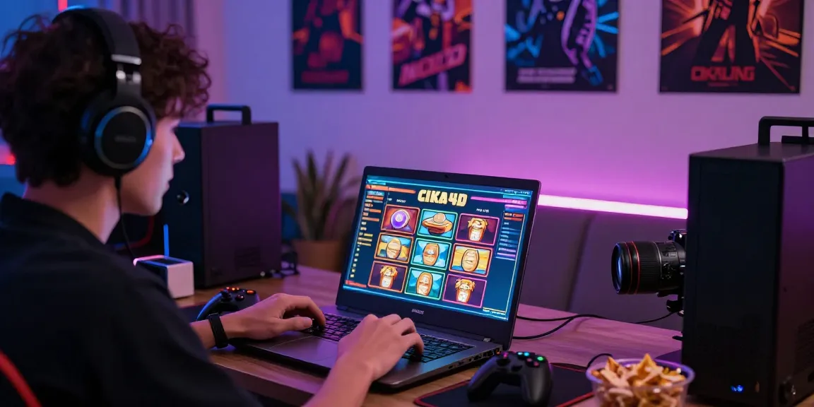 Exciting cika4d slot gaming moment in a cozy room with neon lights.