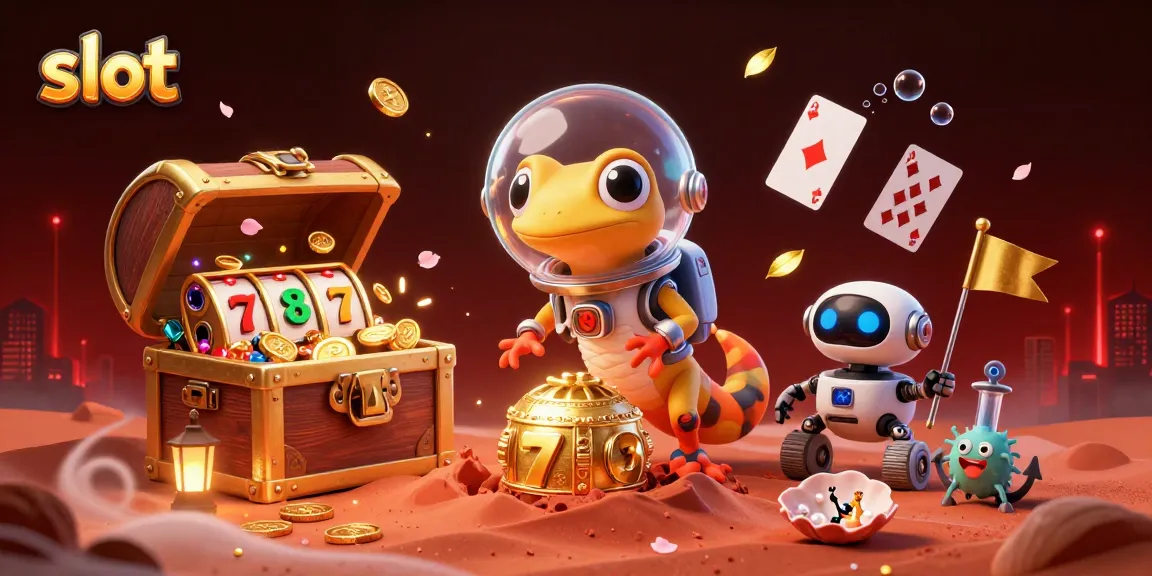 Slot bermain di kasino dengan gecko Mars dan robot sambil meraih jackpot gemilang.